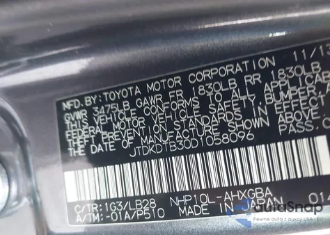 2013 Toyota Prius C Four from USA, damaged, VIN JTDKDTB30D1058096